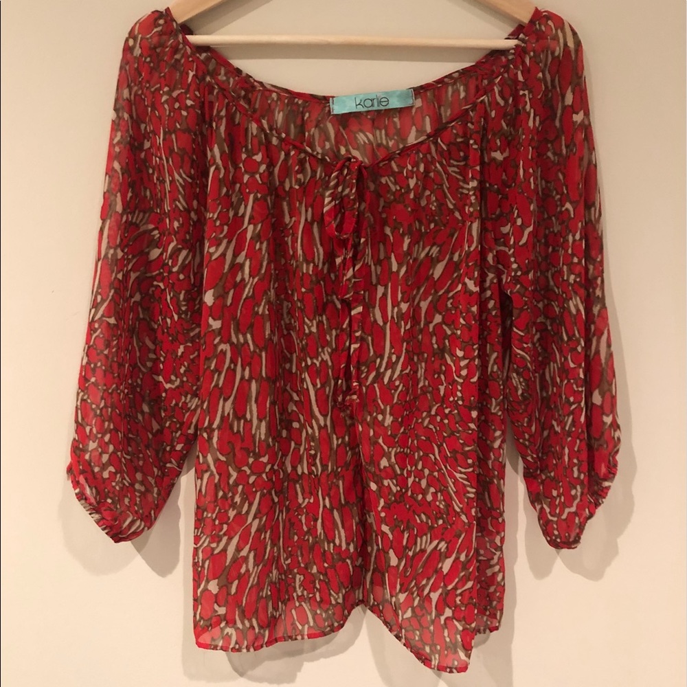 Karlie Red Printed Chiffon Top